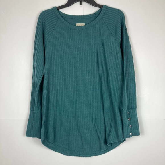 Chaser Teal Thermal Waffle Knit Sweater Pullover - Picture 2 of 8